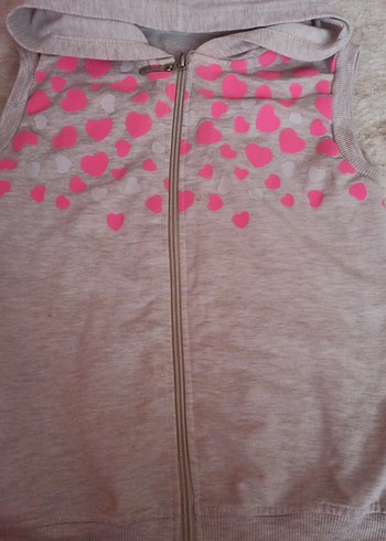 Kız Çocuk Kapüşonlu Gri Fermuarlı Yelek - Görsel 2