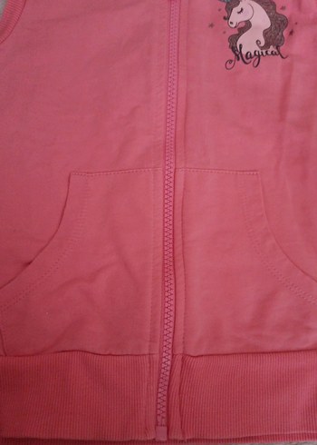 Kız Çocuk Pembe Kapüşonlu Fermuarlı Sweatshirt - Görsel 4