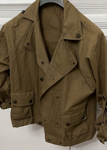 Düğmeli Bej Kamuflaj Keten Kadın Ceket - Görsel 3