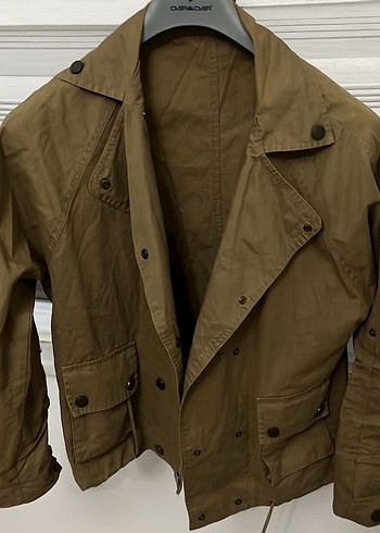 Düğmeli Bej Kamuflaj Keten Kadın Ceket - Görsel 4