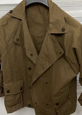 Düğmeli Bej Kamuflaj Keten Kadın Ceket - Görsel 2