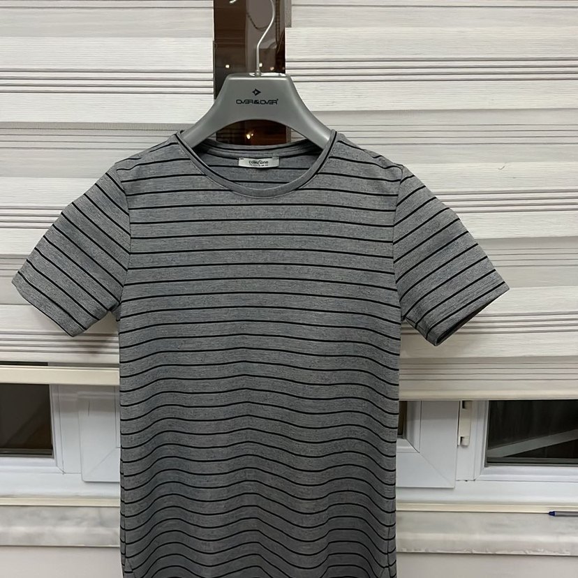 Gri Çizgili Kısa Kollu Midi Elbise - Görsel 2