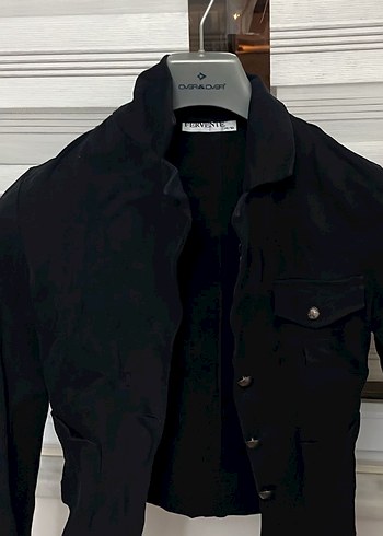 Düğmeli Siyah Denim Midi Ceket - Görsel 2