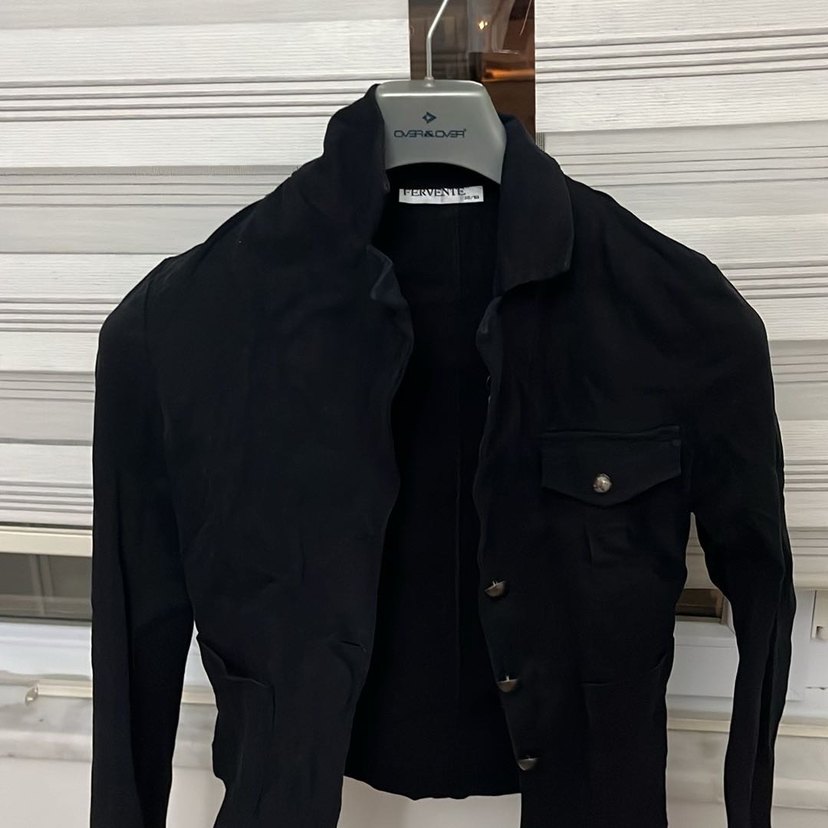 Düğmeli Siyah Denim Midi Ceket - Görsel 2