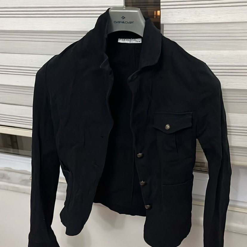 Düğmeli Siyah Denim Midi Ceket - Görsel 3