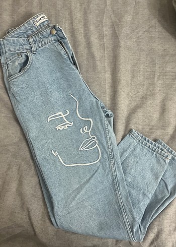 Mavi Baskılı Rahat Kesim Kadın Kot Pantolon - Görsel 3