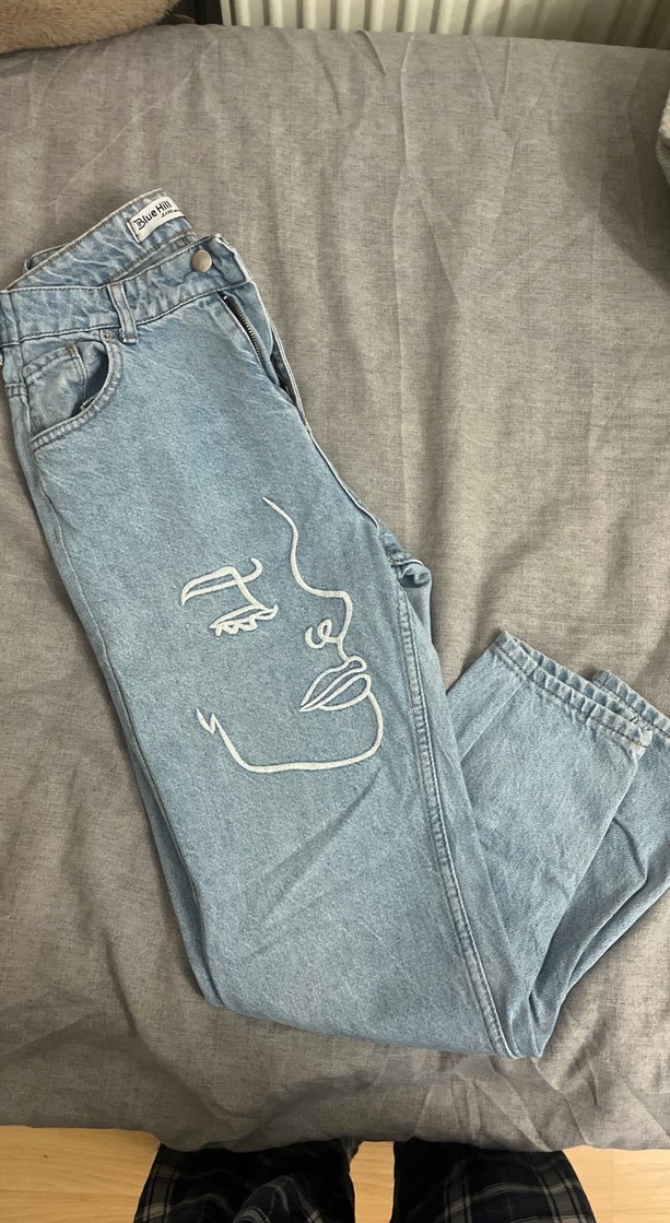 Mavi Baskılı Rahat Kesim Kadın Kot Pantolon - Görsel 3