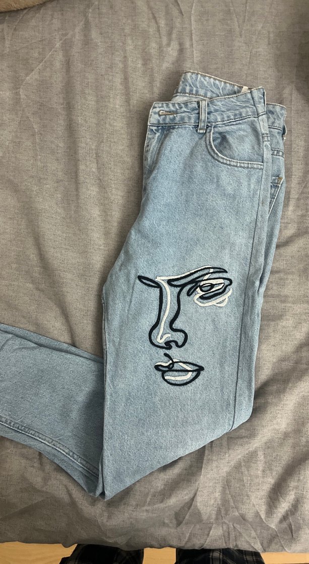 Mavi Baskılı Rahat Kesim Kadın Kot Pantolon - Görsel 4