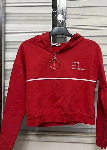 Kırmızı Fermuarlı Kadın Sweatshirt - Görsel 3