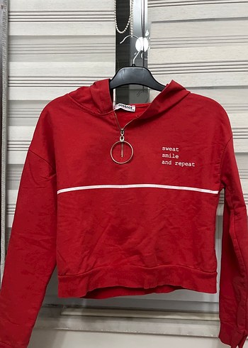 Kırmızı Fermuarlı Kadın Sweatshirt - Görsel 2