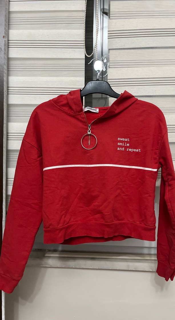 Kırmızı Fermuarlı Kadın Sweatshirt - Görsel 3