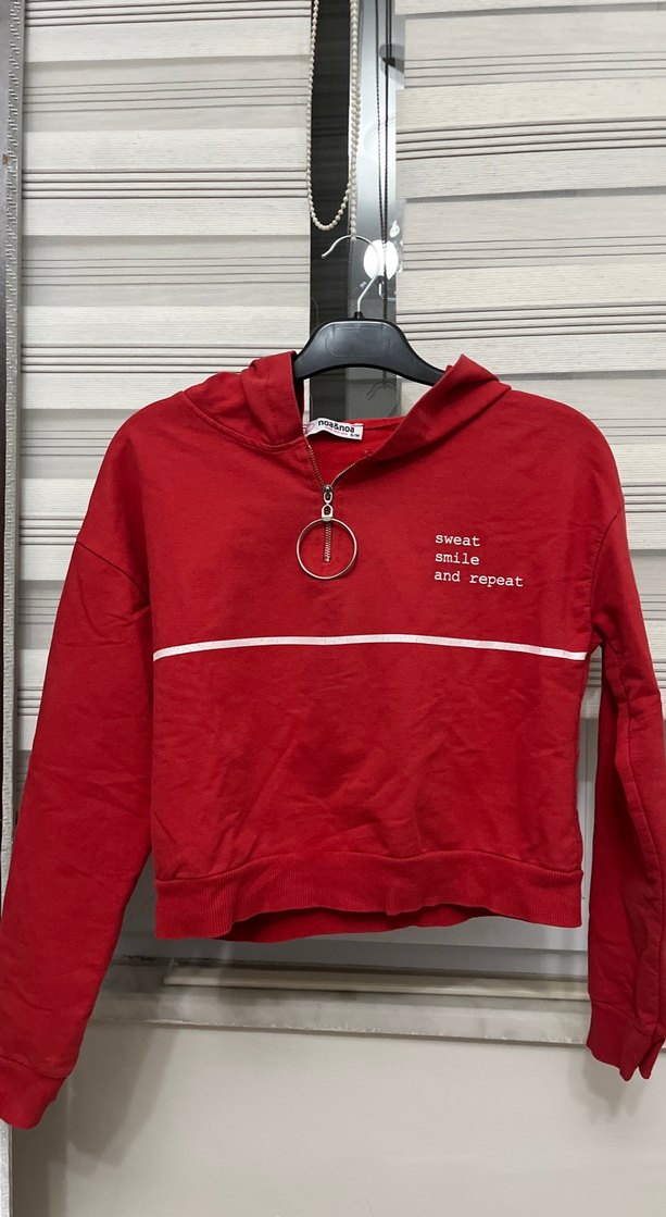 Kırmızı Fermuarlı Kadın Sweatshirt - Görsel 2