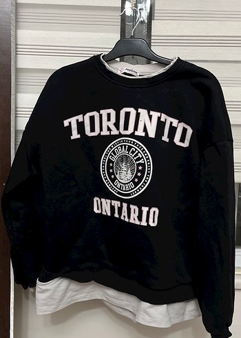 Toronto Baskılı Siyah Kadın Sweatshirt - Görsel 3