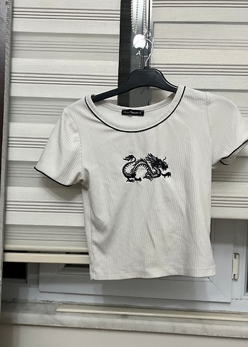 Baskılı Beyaz Mini Kadın Tişört - Görsel 2