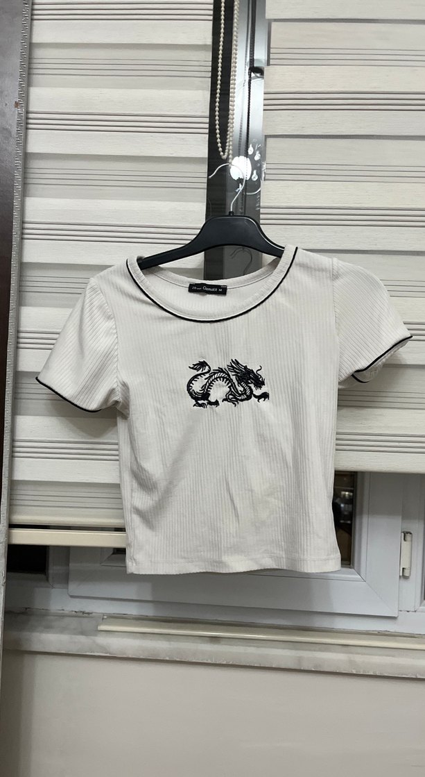 Baskılı Beyaz Mini Kadın Tişört - Görsel 3