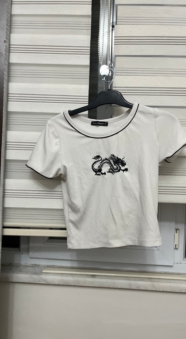 Baskılı Beyaz Mini Kadın Tişört - Görsel 2