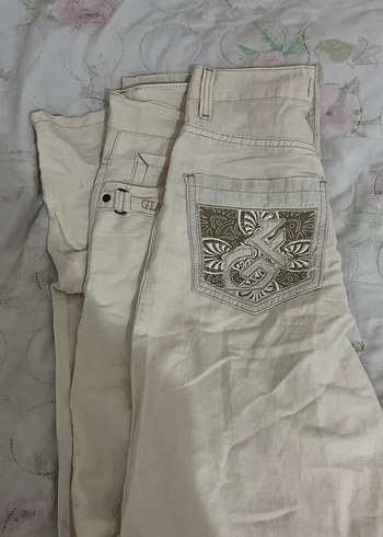 Kadın Beyaz Midi Keten Rahat Kesim Pantolon - Görsel 5