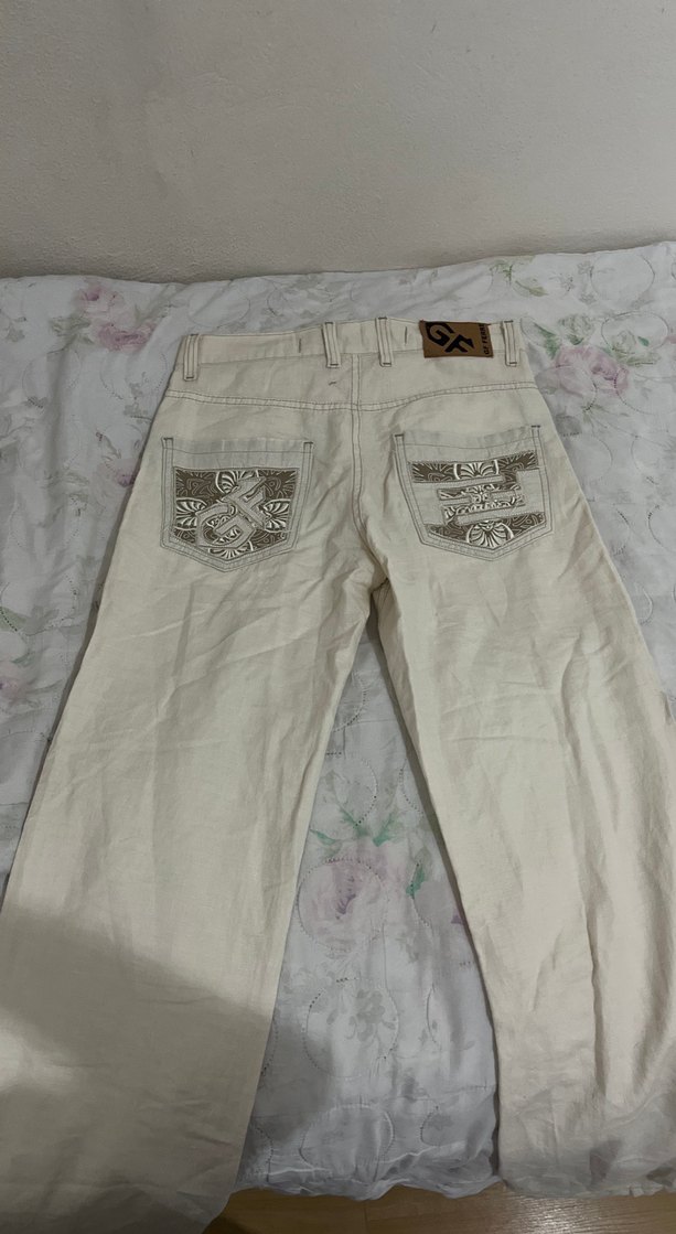 Kadın Beyaz Midi Keten Rahat Kesim Pantolon - Görsel 2