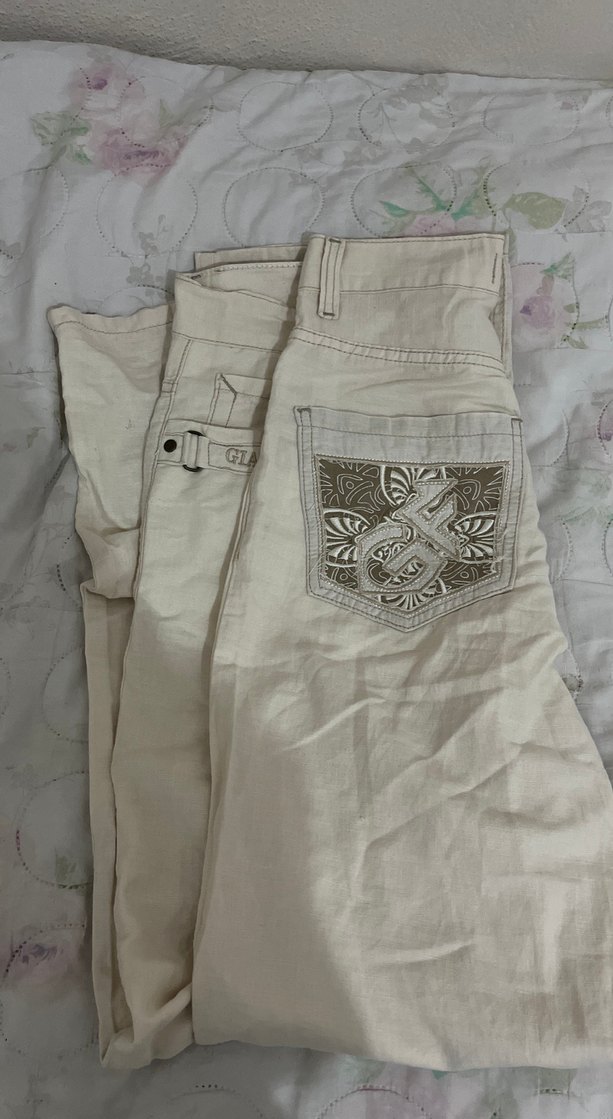 Kadın Beyaz Midi Keten Rahat Kesim Pantolon - Görsel 5