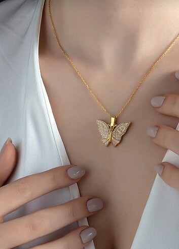 Pırlanta Modeli Açılan Kelebek Gümüş Kolye 45 Beden