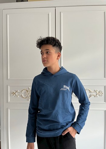 Mavi Kapüşonlu Erkek Sweatshirt