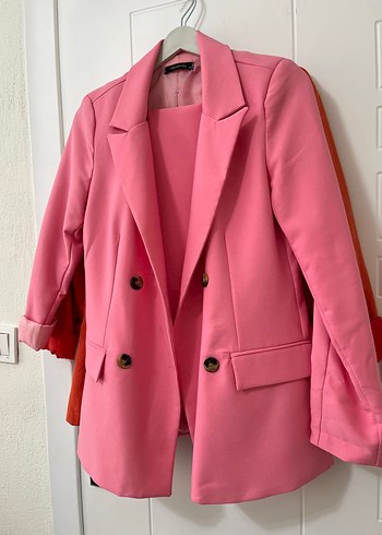 Düğmeli Pembe Kadın Blazer Ceket