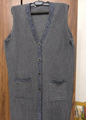 Gri Triko Uzun Kadın Yelek - Görsel 2