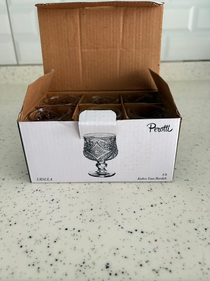 Perotti İşlemeli Koyu Cam kahve yanı bardak - Görsel 4