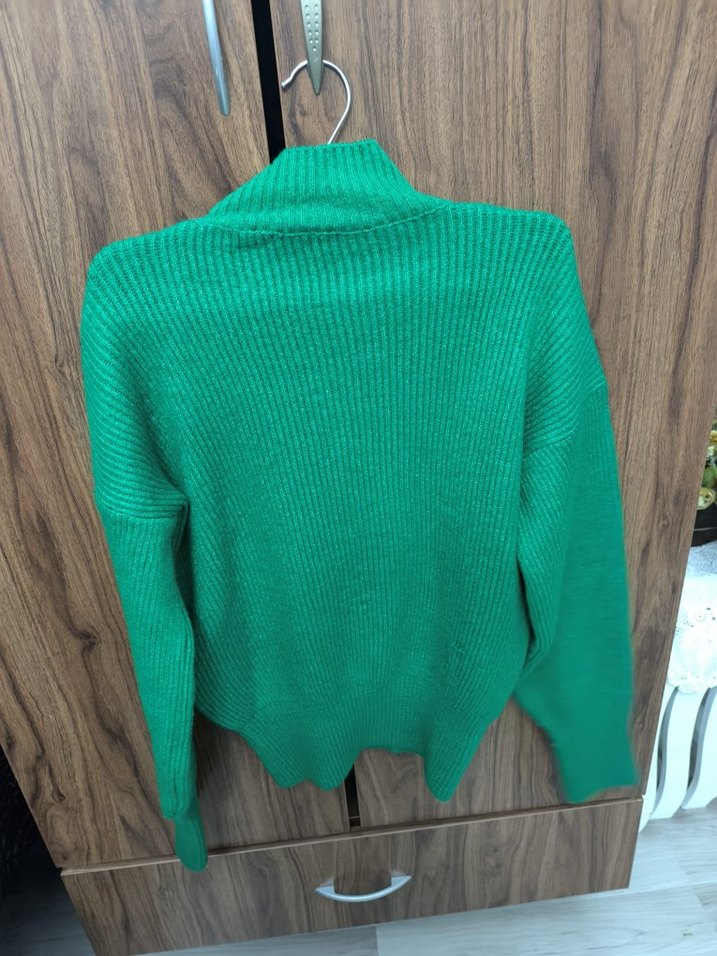 Nakışlı Yeşil Balıkçı Yaka Kadın Kazak - Görsel 2