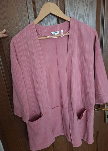 Pembe Midi Kadın Salaş Kimono - Görsel 2