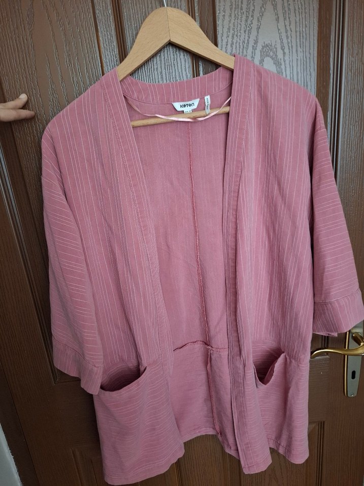 Pembe Midi Kadın Salaş Kimono - Görsel 2