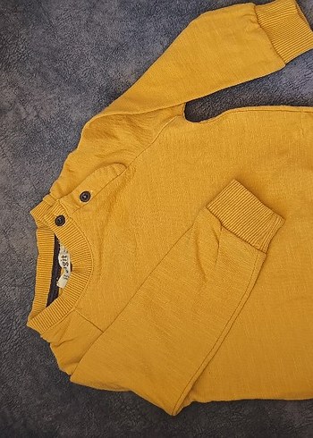 pamuklu Sarı Erkek Çocuk Düğmeli Sweatshirt ciğit marka