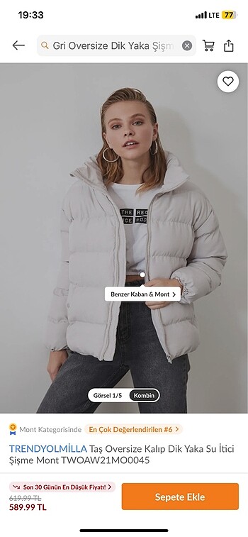 TRENDYOL BEYAZ ŞİŞME MONT