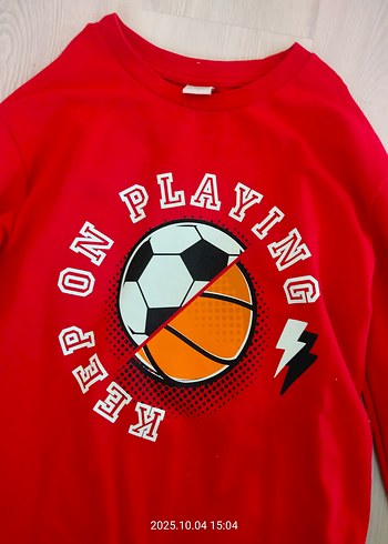 10 Yaş Beden Erkek Çocuk Kırmızı Baskılı Sweatshirt