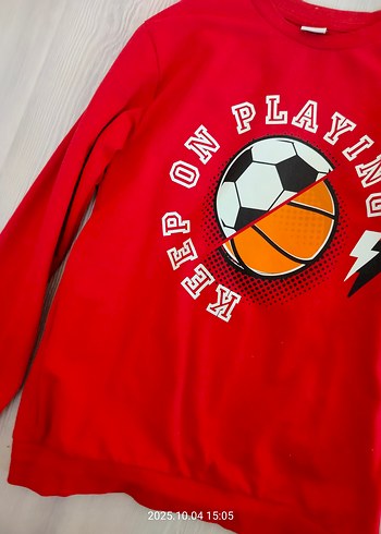 10 Yaş Beden kırmızı Renk Erkek Çocuk Kırmızı Baskılı Sweatshirt