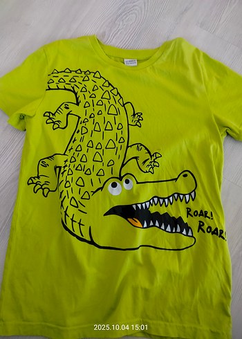 11-12 Yaş Beden Yeşil Baskılı Rock Punk Erkek Çocuk Tişört