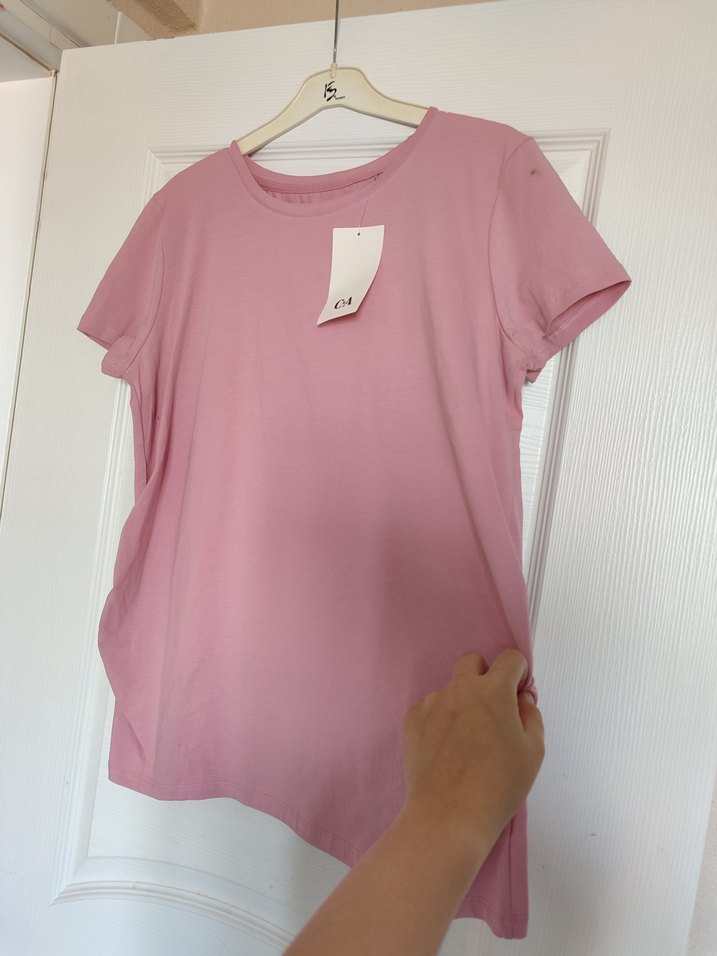 Pembe Pamuklu Kadın Tişört - Görsel 2