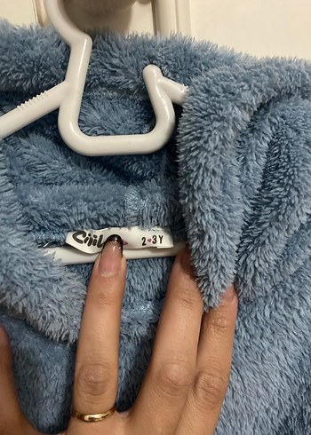 Kapüşonlu mavi Kız Çocuk Peluş Kazak - Görsel 2