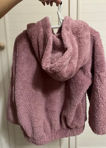 Kız Çocuk Kapüşonlu Pembe Peluş Sweatshirt - Görsel 2