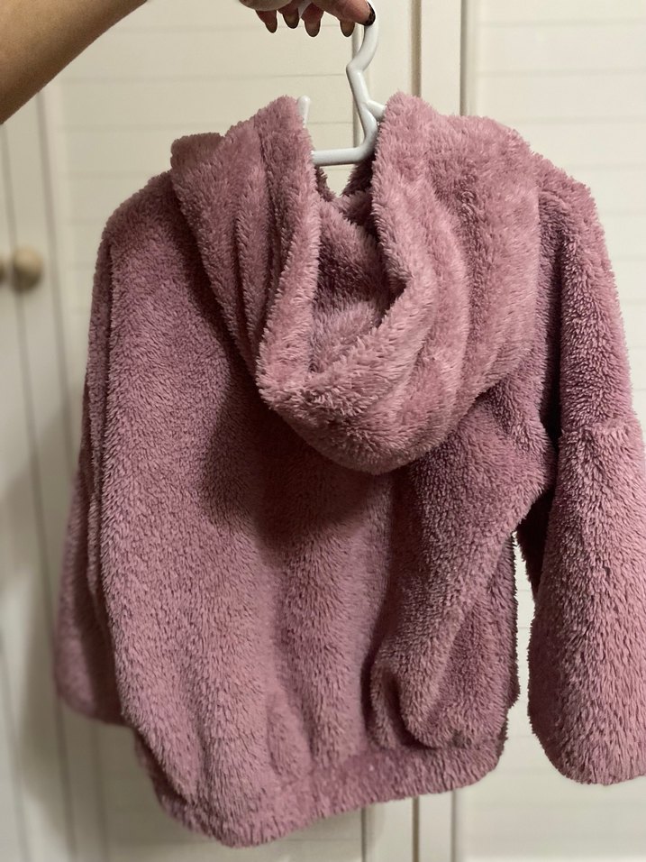 Kız Çocuk Kapüşonlu Pembe Peluş Sweatshirt - Görsel 2