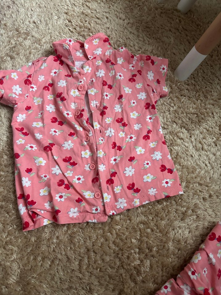 LCW Pembe Çiçek Desenli Uzun kız bebek Pijama Takımı - Görsel 2