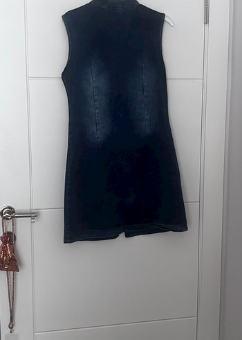 Diğer Nakışlı ve Payetli Uzun Denim Mini Elbise