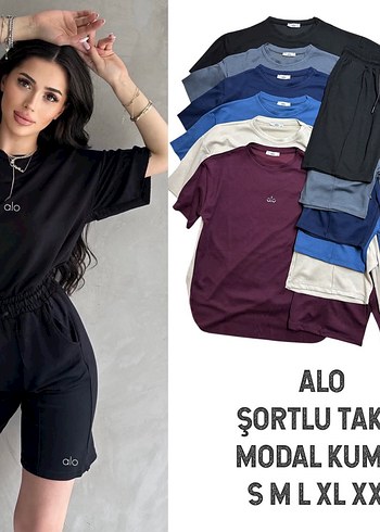 alo. Kadın Siyah Tişört ve Şort Takımı