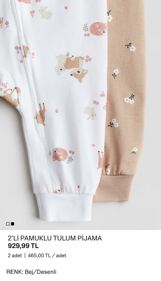 Hm 2'li Pamuklu Bebek Tulum Pijama - Fermuarlı - Görsel 2