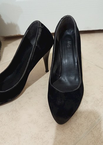 Siyah Süet Stiletto Yılan Desenli - Görsel 2