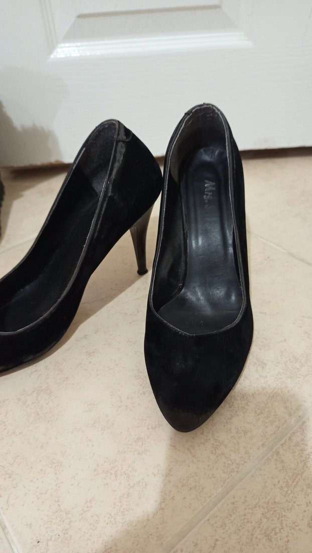 Siyah Süet Stiletto Yılan Desenli - Görsel 2