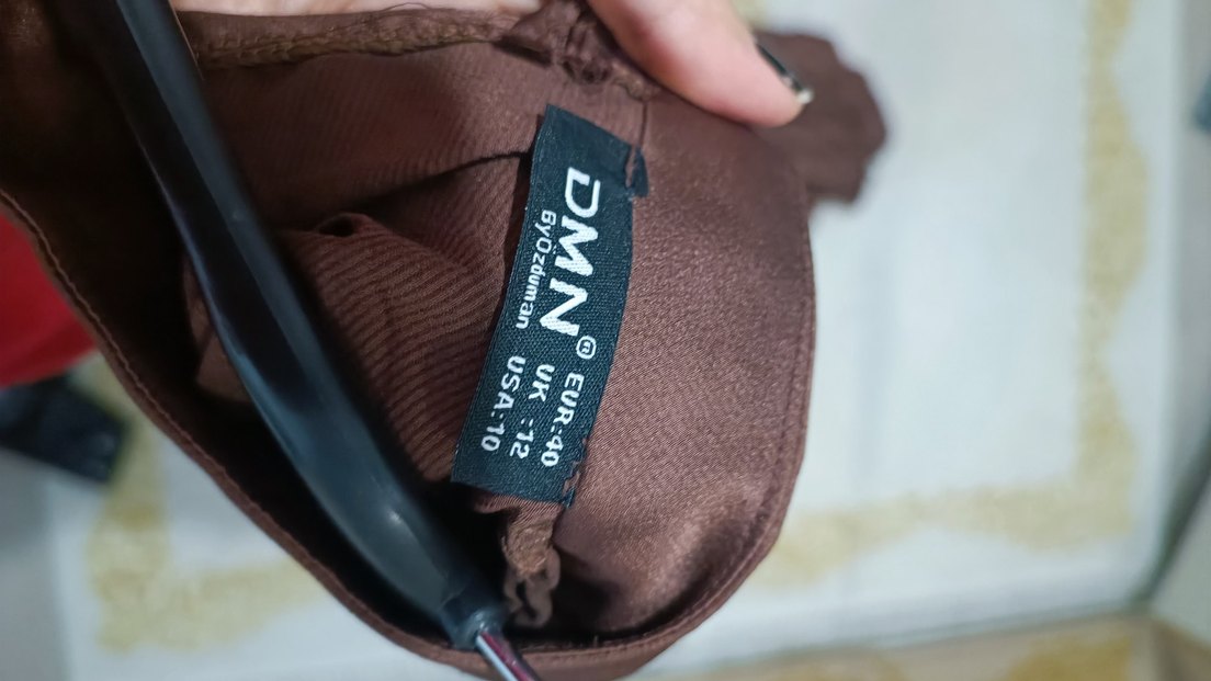 Uzun acı kahve saten Kadın Elbise - Görsel 5