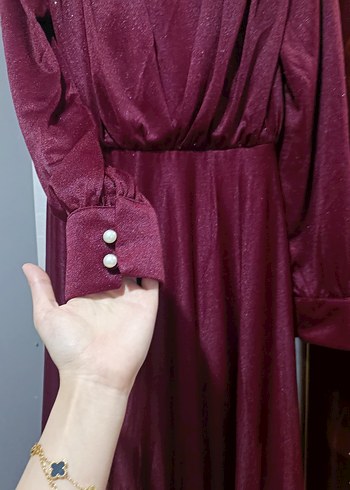 Bordo Drapeli Uzun Abiye Elbise - Görsel 2