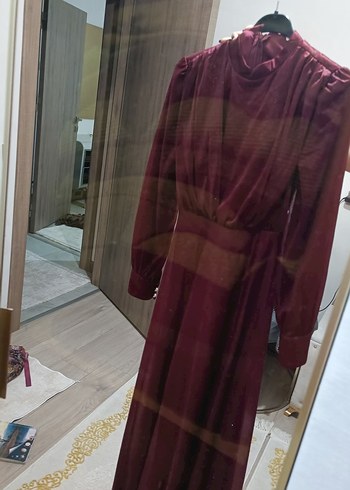 Bordo Drapeli Uzun Abiye Elbise - Görsel 6