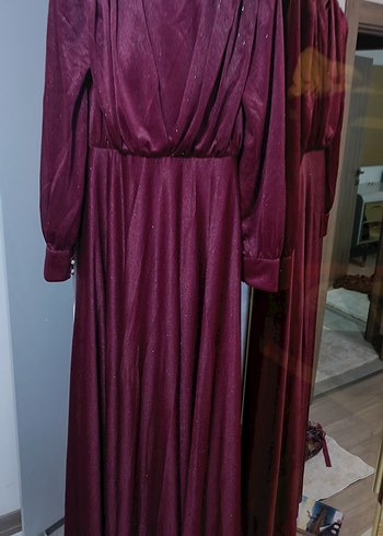 Bordo Drapeli Uzun Abiye Elbise - Görsel 3